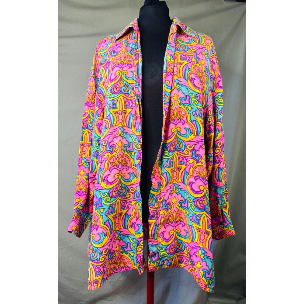 Vintage 90s Retro Shirt Long Sleeve Shirt Dress Hippy Trippy Psychedelic Pastel
